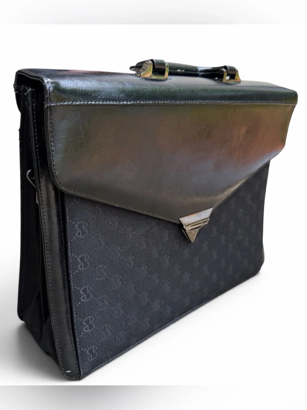 Unisex Gucci GG Supreme Vtg Black Canvas Briefcase Triangle Buckle Old School